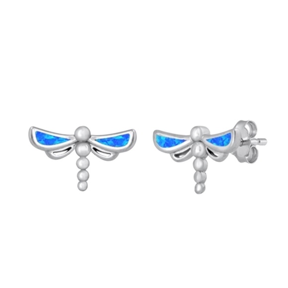 Sterling Silver Blue Opal Stud Earrings - Picture 1 of 1